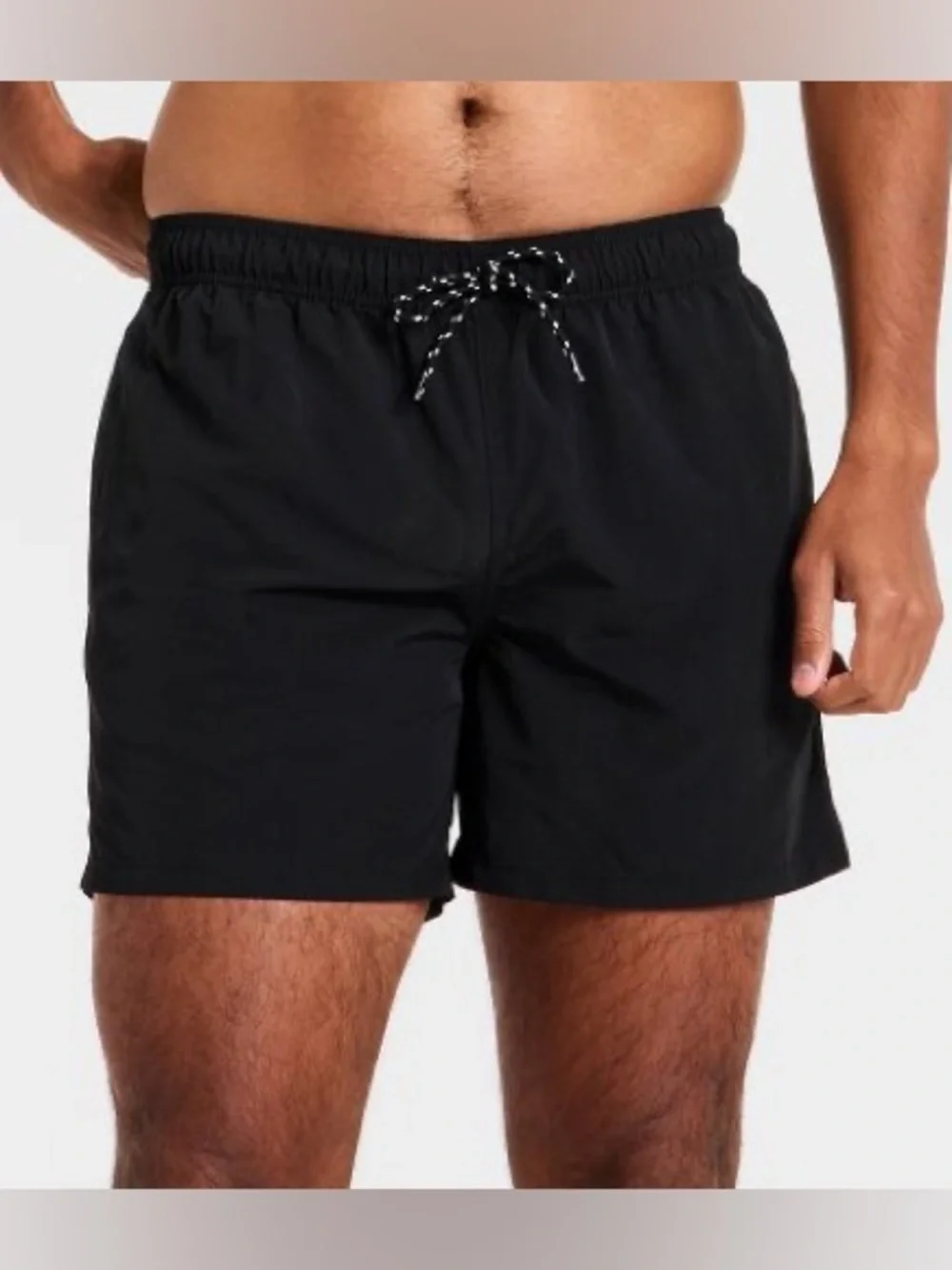 Goodfellow & Co Black 5” Swim Trunks with Black-and-White Drawstring